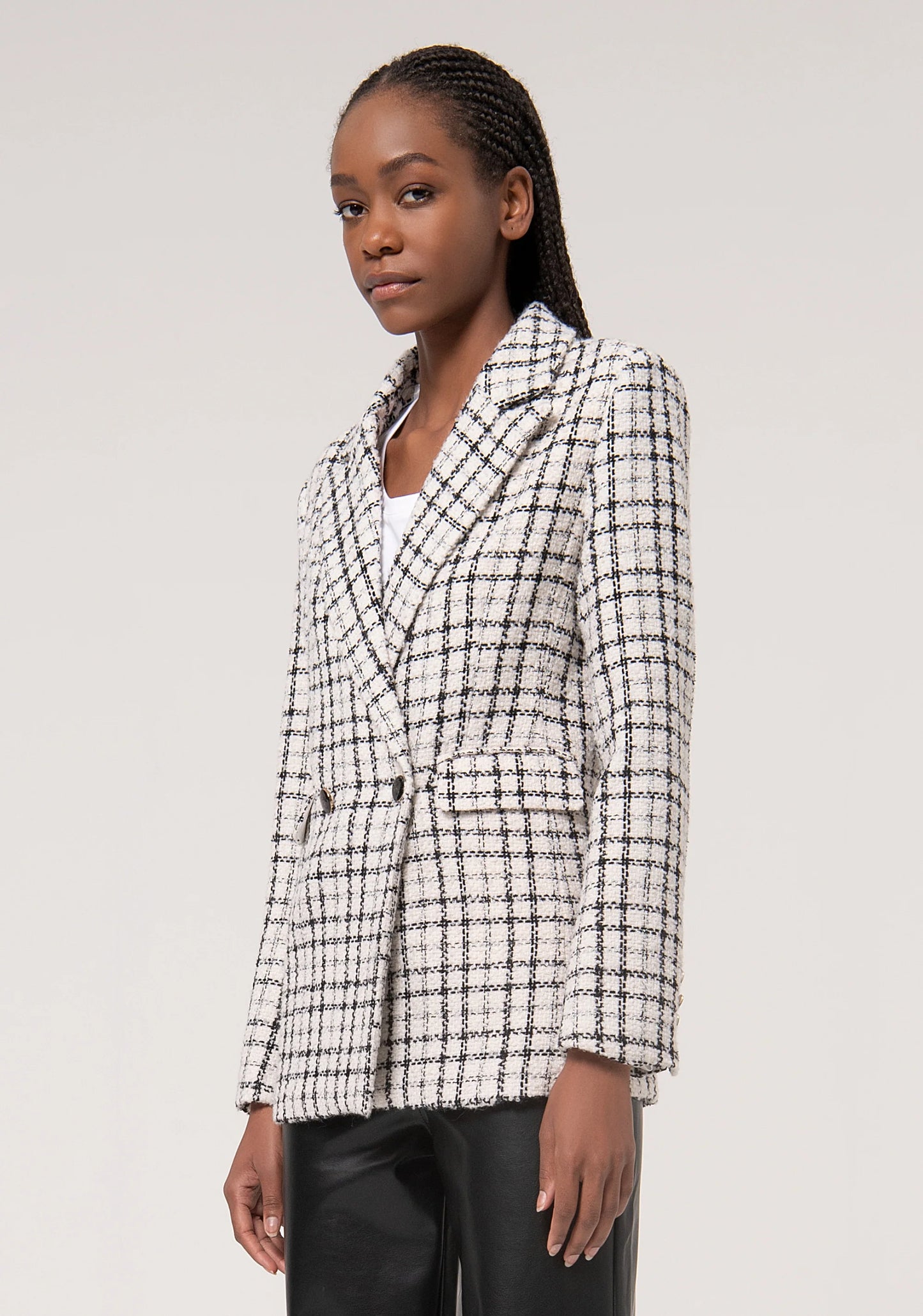 Blazer regular lungo in tweed a quadri Fracomina