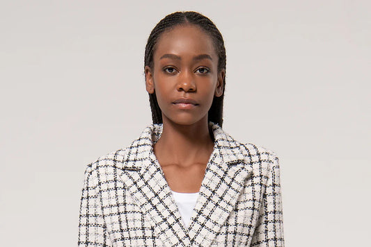 Blazer regular lungo in tweed a quadri Fracomina