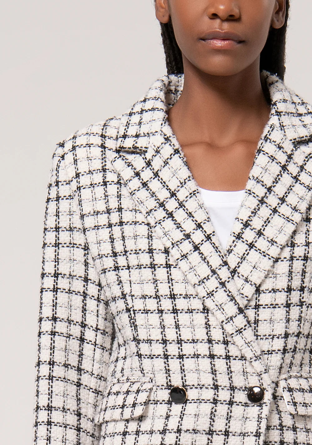 Blazer regular lungo in tweed a quadri Fracomina